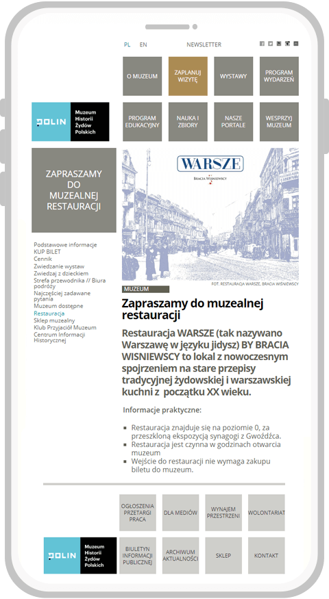 POLIN website on mobile devices Mobile version of POLIN website
